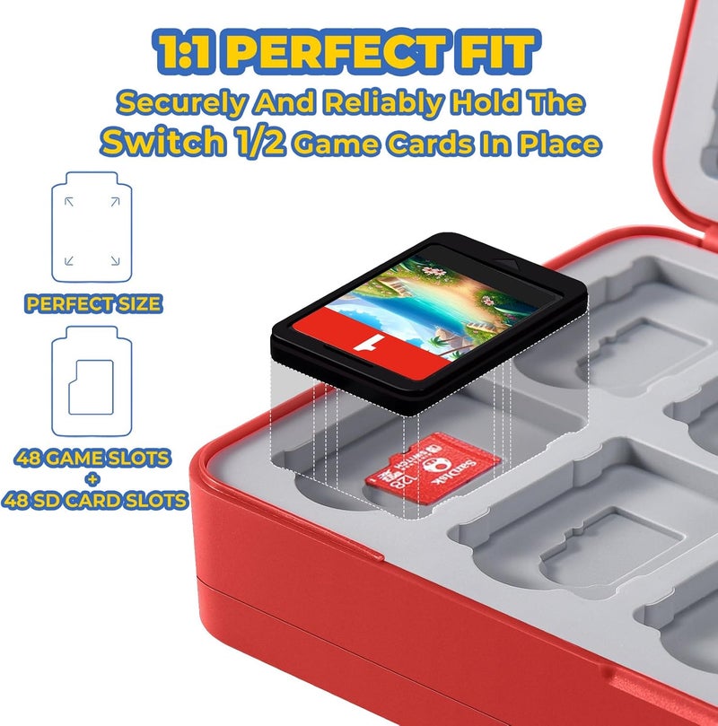 FUNLAB Switch 2 Game Case Compatible with Nintendo Switch 2/1 & Micro SD Cards, Switch Game Holder Cartridge Case with 48 Game-Card Storage - Red - Image 3